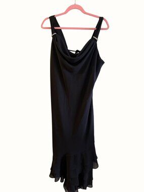 Vintage 90's Eureka Black Rhinestone Strap Cocktail Dress Ruffled Hem Size 2XL